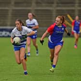 Breaffy's Sophie Moran gets ahead of Kilmoremoy's Tara Regan during the Mayo LGFA Junior A Final at MacHale Park. Pic Conor McKeown