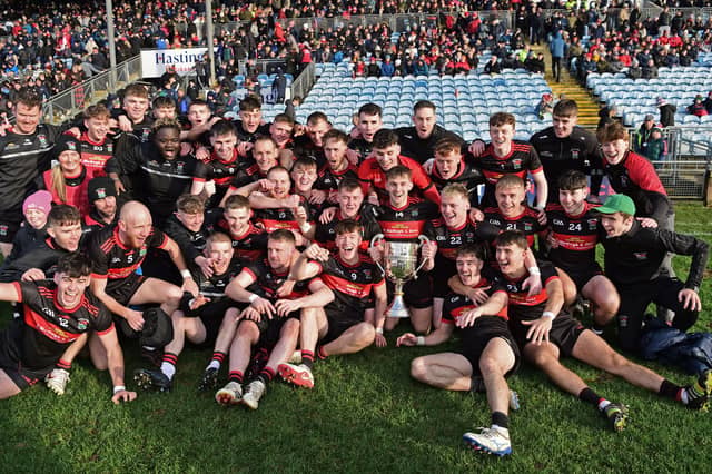 Davitts celebrate as they are crowned Mayo Intermediate Champions after they overcame Ballinrobe in MacHale Park. Pic Conor McKeown
