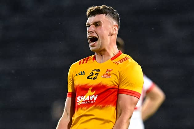 Pictured is Castlebar's Eoghan Hughes celebrating his side's victory over Garrymore. Pic: Sportsfile.