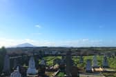 Attymass - Old Killeen Graveyard with Ballymore lake and Nephin in the background