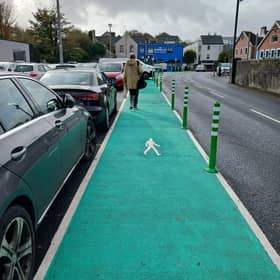 The newly painted designated pedestrian route in Castle Street car park in Castlebar