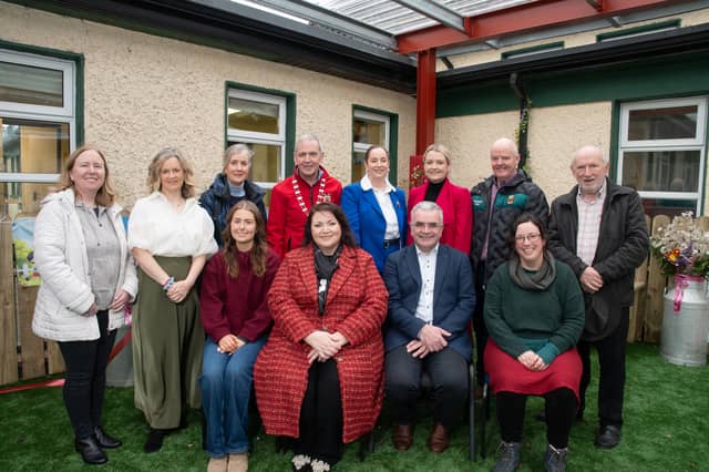 Pictured from left at the opening were are Laura Finnerty, Breege Staunton, Pauline Brennan Fahey, Cllr Ger Deere, Keira Keogh TD, Cllr Donna Sheridan, Cllr Blackie Gavin and Cllr Michael Kilcoyne. Front row: Rebecca King, Caithríona Murrihy, Minister Dara Calleary and Roser Sanchez Escarra