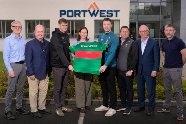 Pictured from left are Raymond Carney, Portwest Director of Procurement & Trading, Cathal Hughes, Portwest Chairman, Rory Brickenden, Mayo GAA, Orla Good, Portwest Commercial Director, Diarmuid O’Conner, Mayo GAA, Ruairi Conroy, Mayo GAA CEO, Harry Hughes, Portwest Director, Ollie Kennedy, Portwest Print Specialist