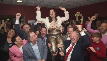 Keira Keogh celebrates her election to Dáil Éireann with her supporters