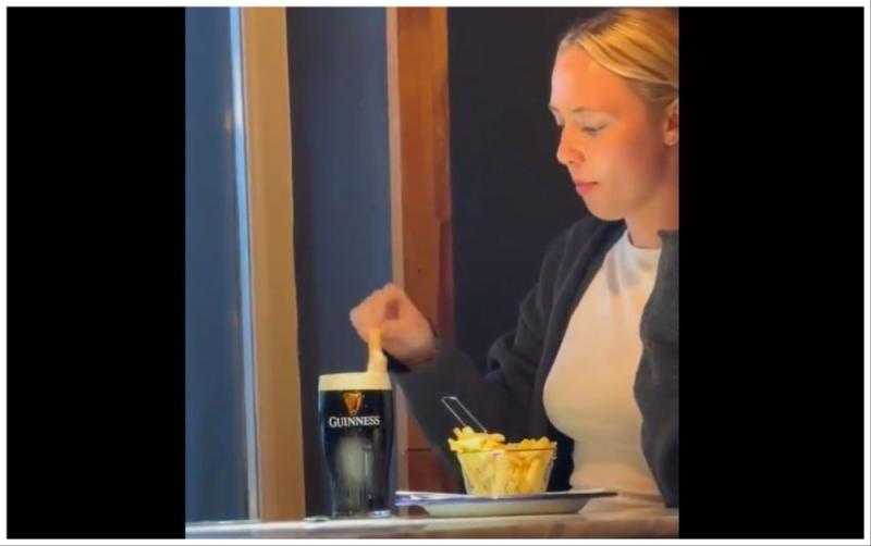 People divided as footage of woman dipping chips in Guinness goes viral