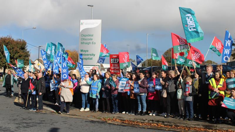 Workers demonstrate outside Mayo University Hospital as services ‘falling to the ground’
