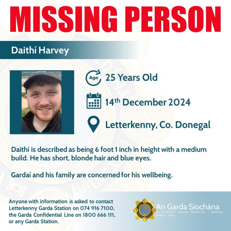 ALERT: Have you seen Daithí? Gardaí appeal for missing Letterkenny man 