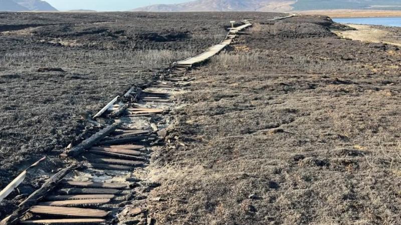 Boardway destroyed following gorse fire near Wild Nephin National Park in Ballycroy