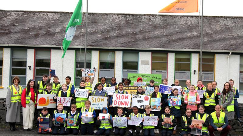 Belcarra national school children urge drivers to slow down through the village