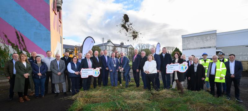 Minister Calleary turning the sod in Westport this morning. Pic: Michael McLaughlin