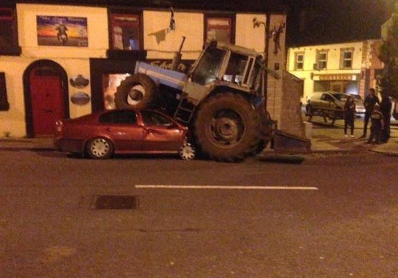 Drunk farmer drove tractor onto car’s roof