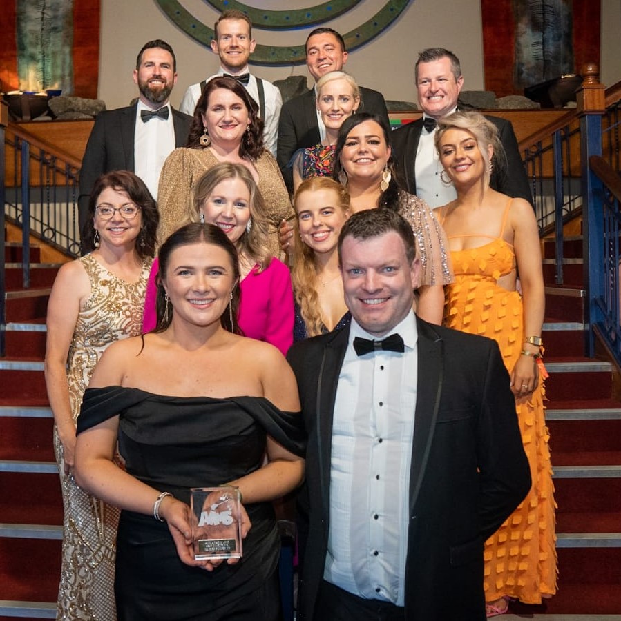 AIMS 2023 1 - Members of Ballinrobe Musical Society pictured at the annual AIMS ceremony, where Kate McDonnell (front, left) was awarded Runner-Up in the Best Comedienne Category for her portrayal of Lady Jacqueline in Me And My Girl. Pictured (right) with Kate are Ballinrobe Musical Society Chairman Kenneth McCarthy. Second row (right to left): are Michelle Conroy, Úna Loughran, and Erika Flynn. Third row (left to right): Joanne Heskin, Emma Loscher, Sophia McGreal. Fourth row (left to right) Derek Gilger, Eimear Philbin, John O'Shea. Back row (left to right) John Byrne and Oisín Foye (Photo by Chris Carroll)